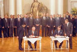 Mauno Koivisto und Mihail Gorbatschow 1989